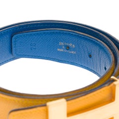 Hermès Constance reversible belt in Yellow and blue epsom  leather, Quizz buckle