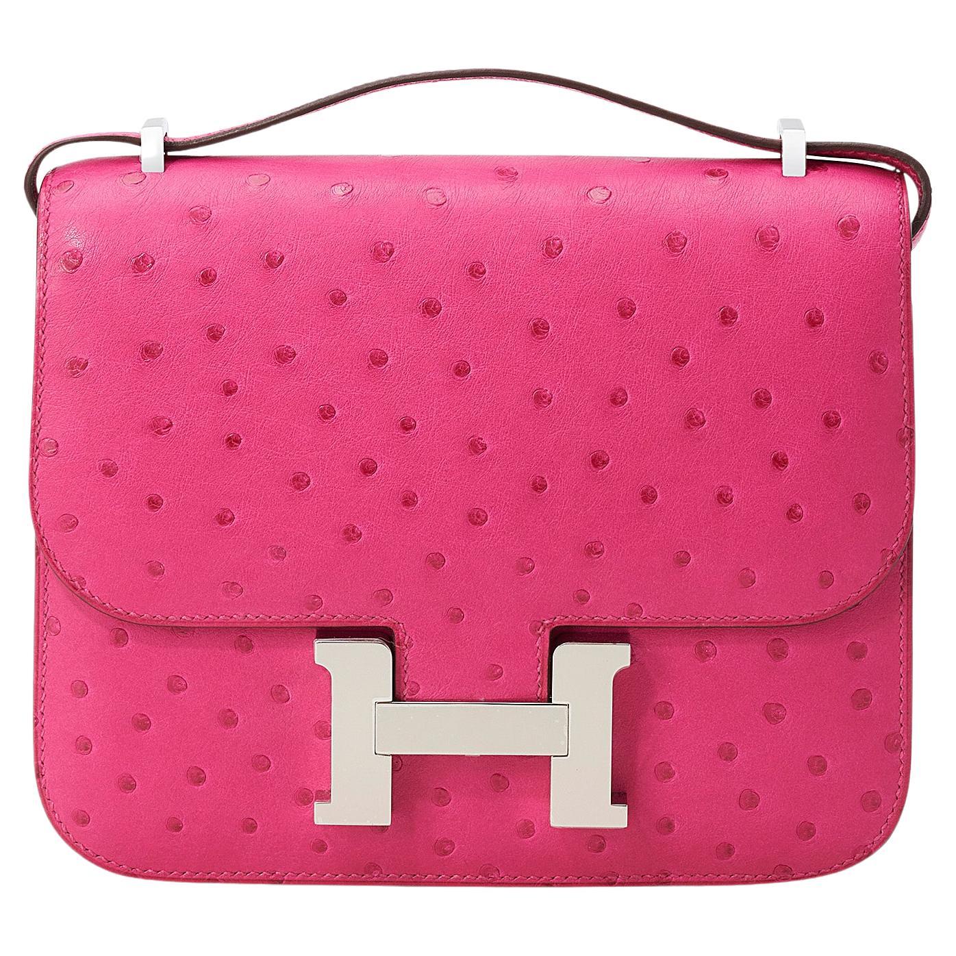 Hermès Constance Rose Tyrien Ostrich Palladium Hardware