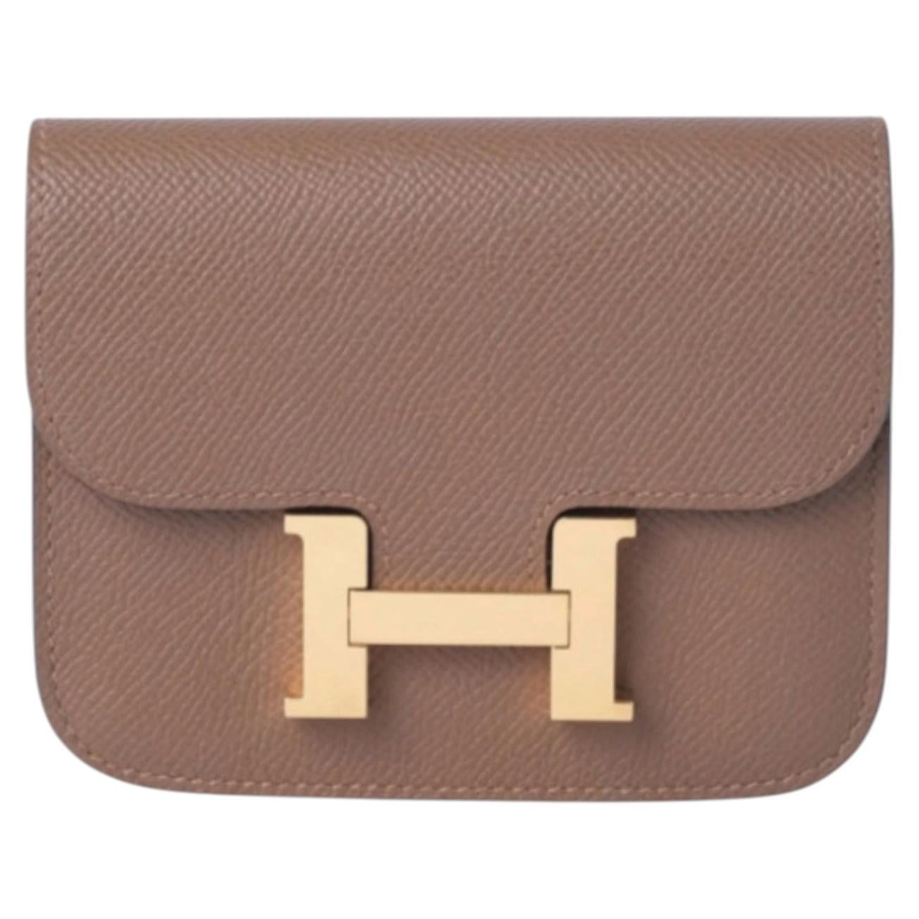 Hermès Constance Slim Belt Wallet in Taupe Epsom con finiture dorate - Anni '20