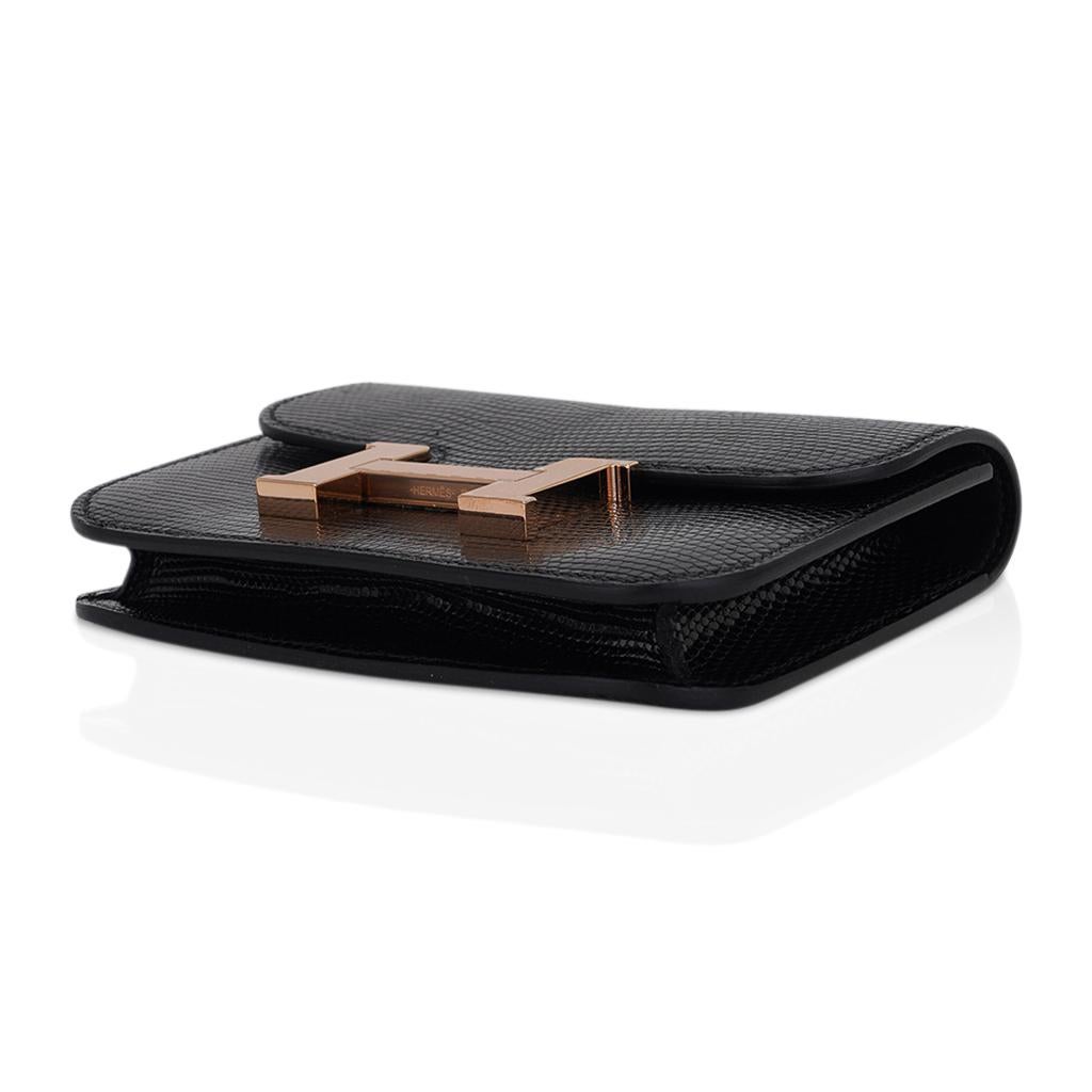 Hermes Constance Slim Wallet Belt Bag Black Lizard Rose Gold Hardware 3