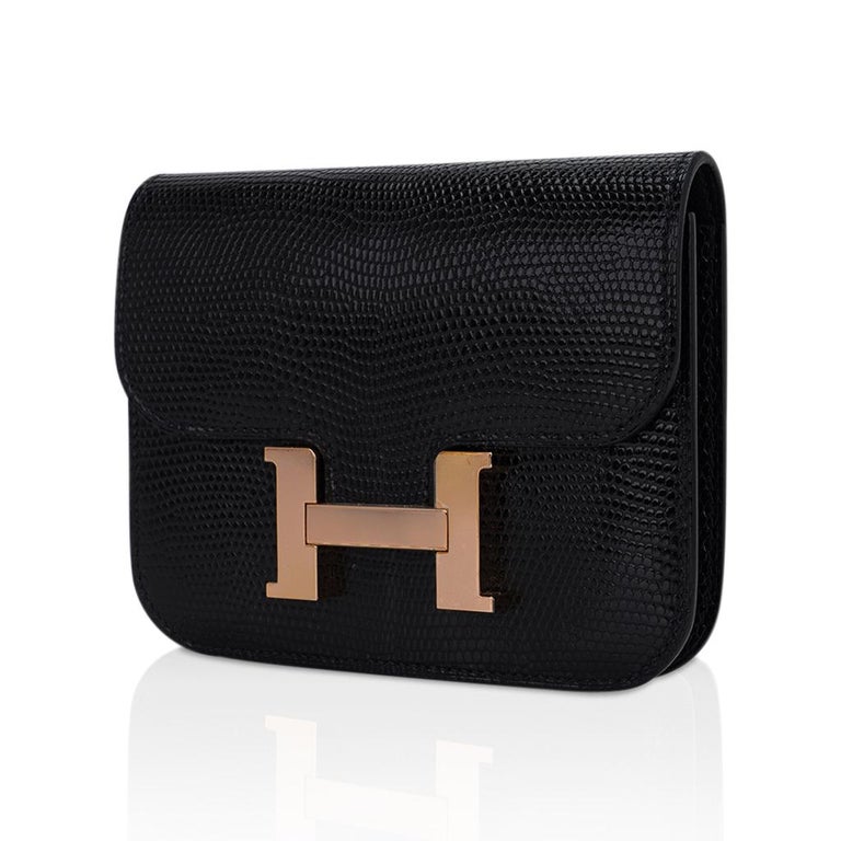 Hermes Constance Slim Wallet Belt Bag Sapphire Lizard Gold Hardware