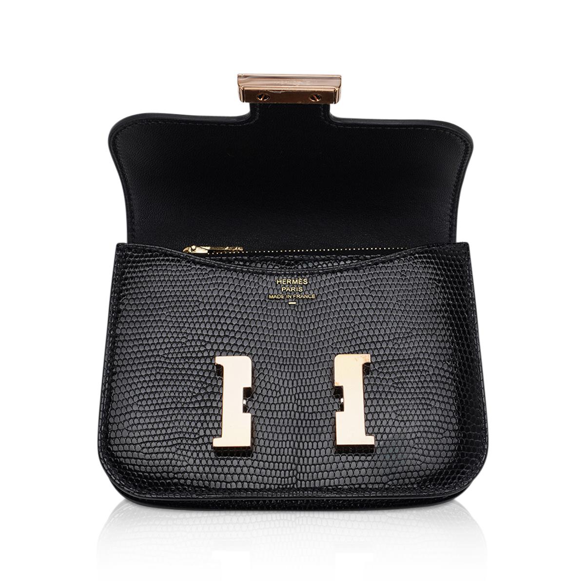 Hermes Constance Slim Wallet Belt Bag Black Lizard Rose Gold Hardware In New Condition In Miami, FL