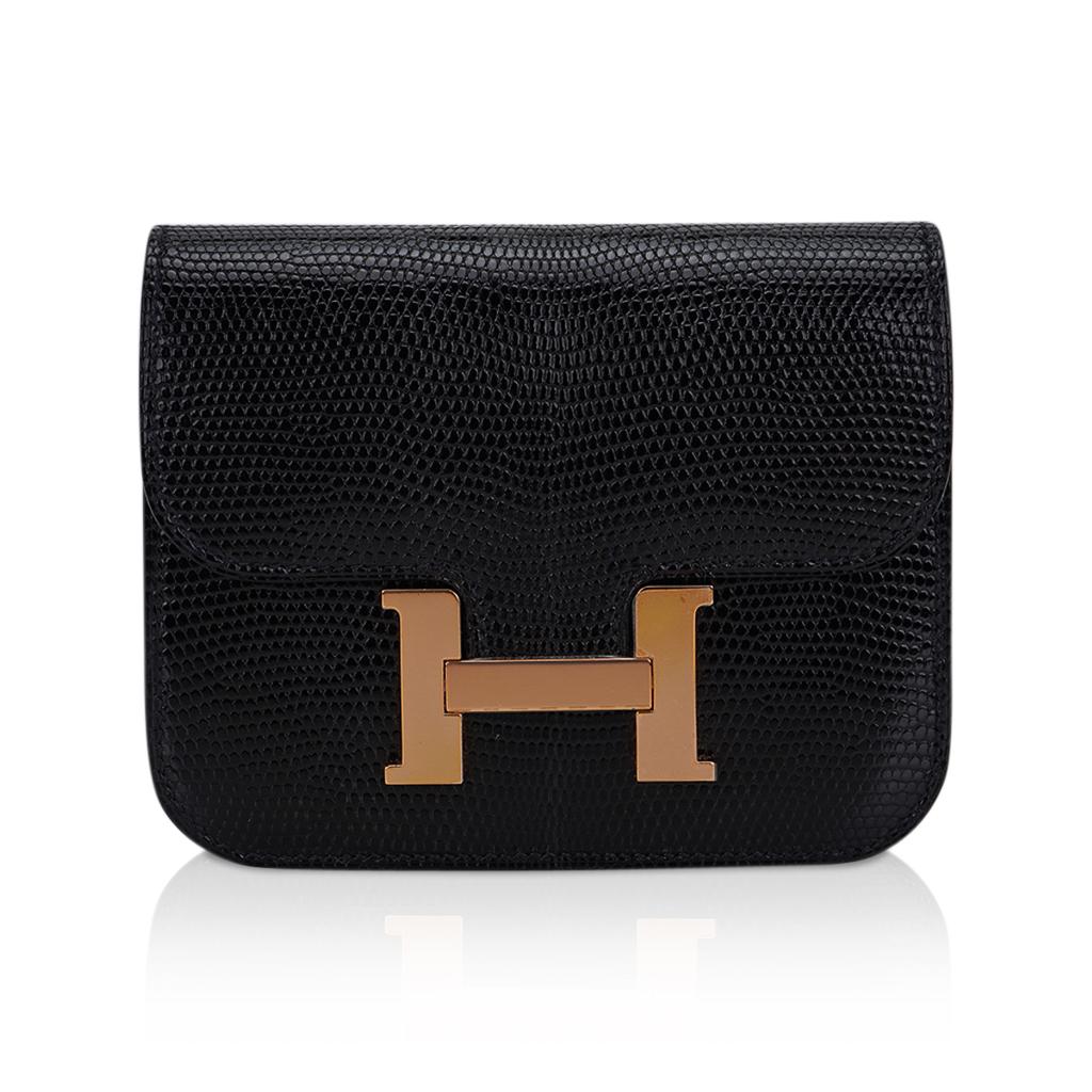 Hermes Constance Slim Wallet Belt Bag Black Lizard Rose Gold Hardware 1