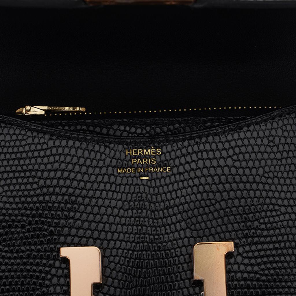 Hermes Constance Slim Wallet Belt Bag Black Lizard Rose Gold Hardware 2