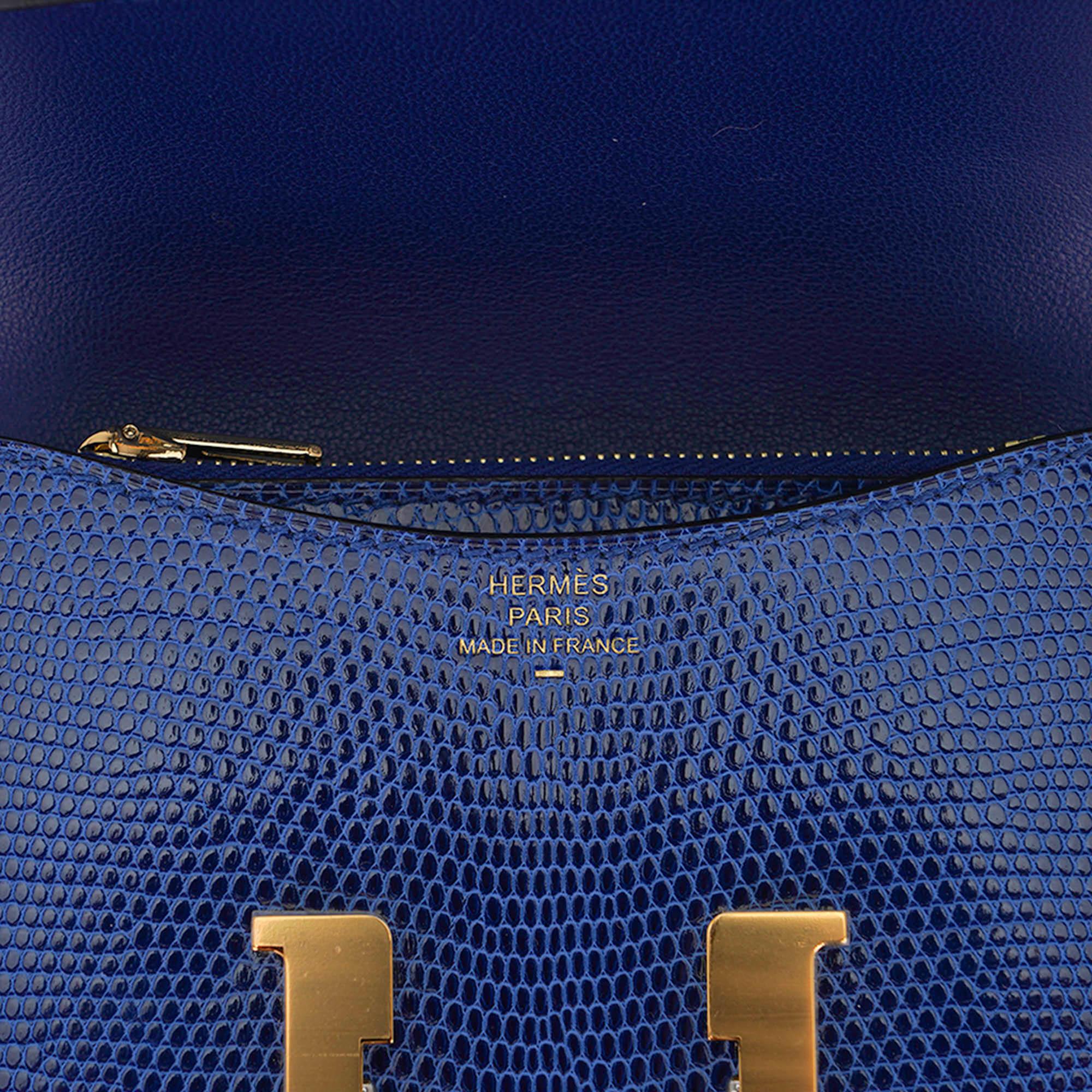 Hermes Constance Slim Wallet Belt Bag Sapphire Lizard Gold Hardware In New Condition For Sale In Miami, FL