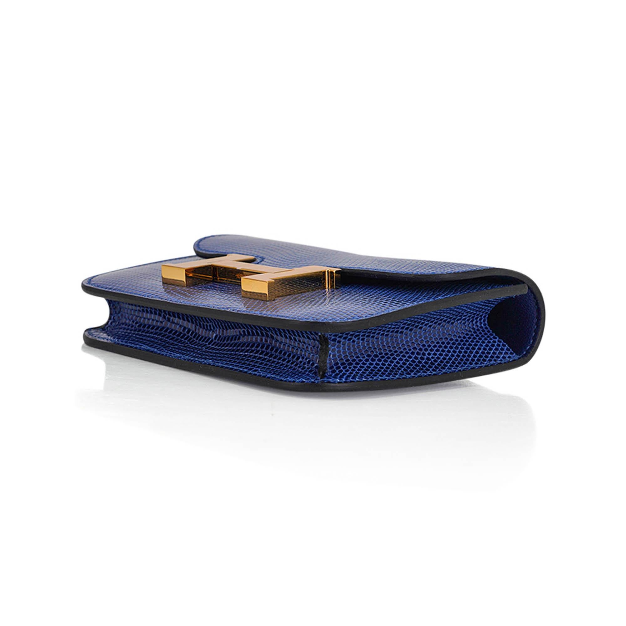 Hermes Constance Slim Wallet Belt Bag Sapphire Lizard Gold Hardware For Sale 1