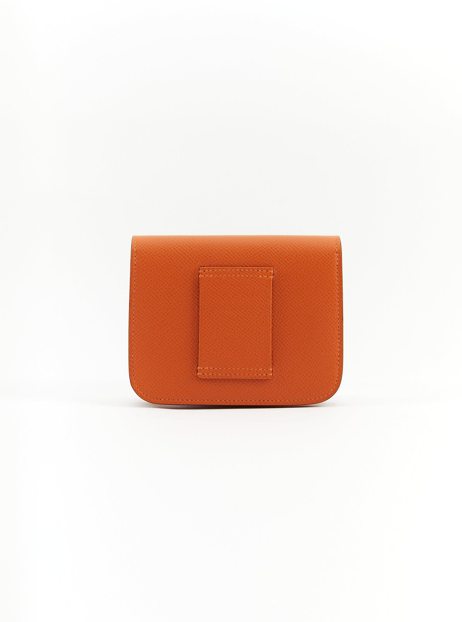 HERMÈS CONSTANCE SLIM WALLET ORANGE Epsom Leather with Palladium Hardware For Sale 1