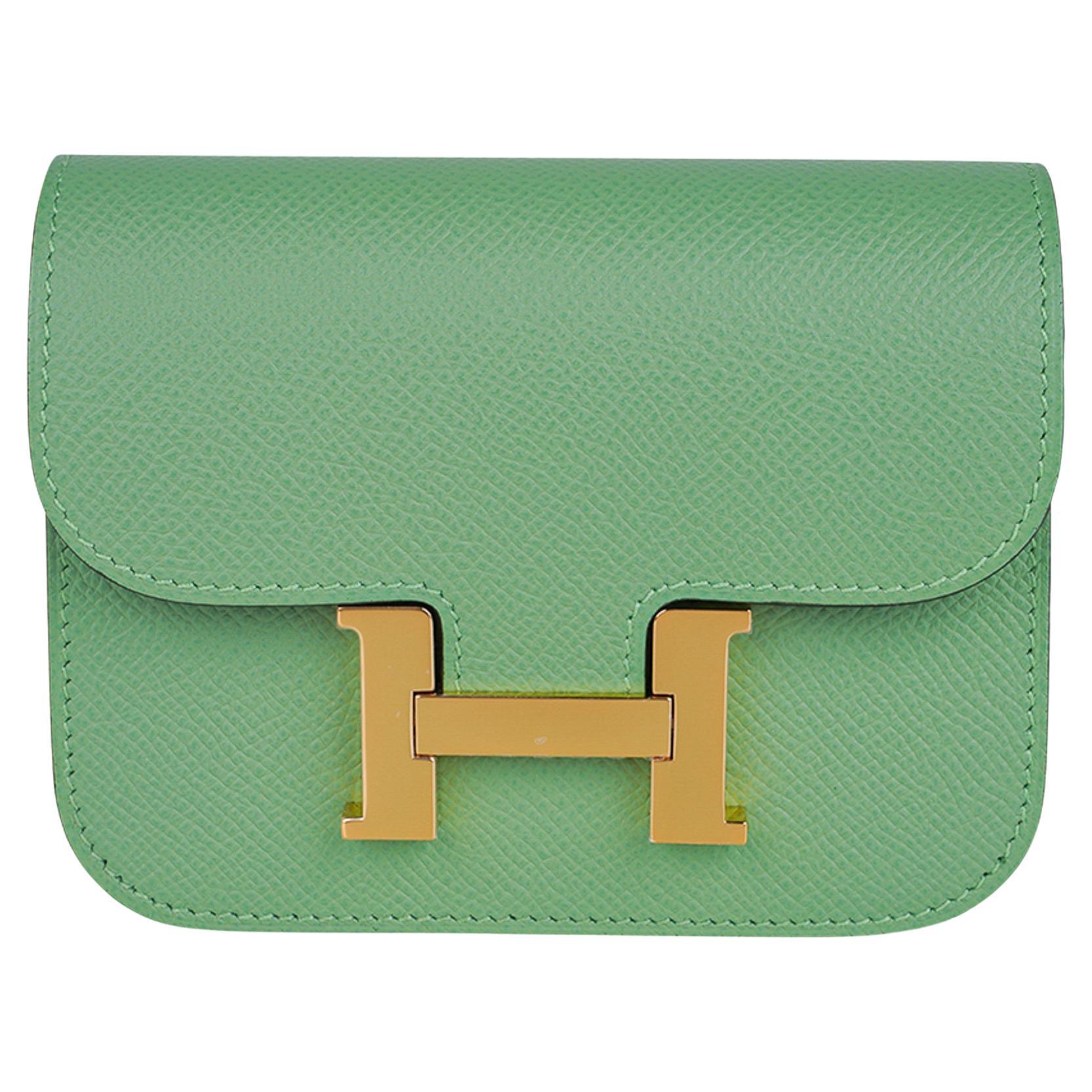 Hermes Constance Slim Wallet Vert Criquet Waist Belt Bag Gold Hardware