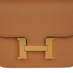 Hermes Constance Slim Wallet Waist Belt Bag Biscuit Gold Hardware