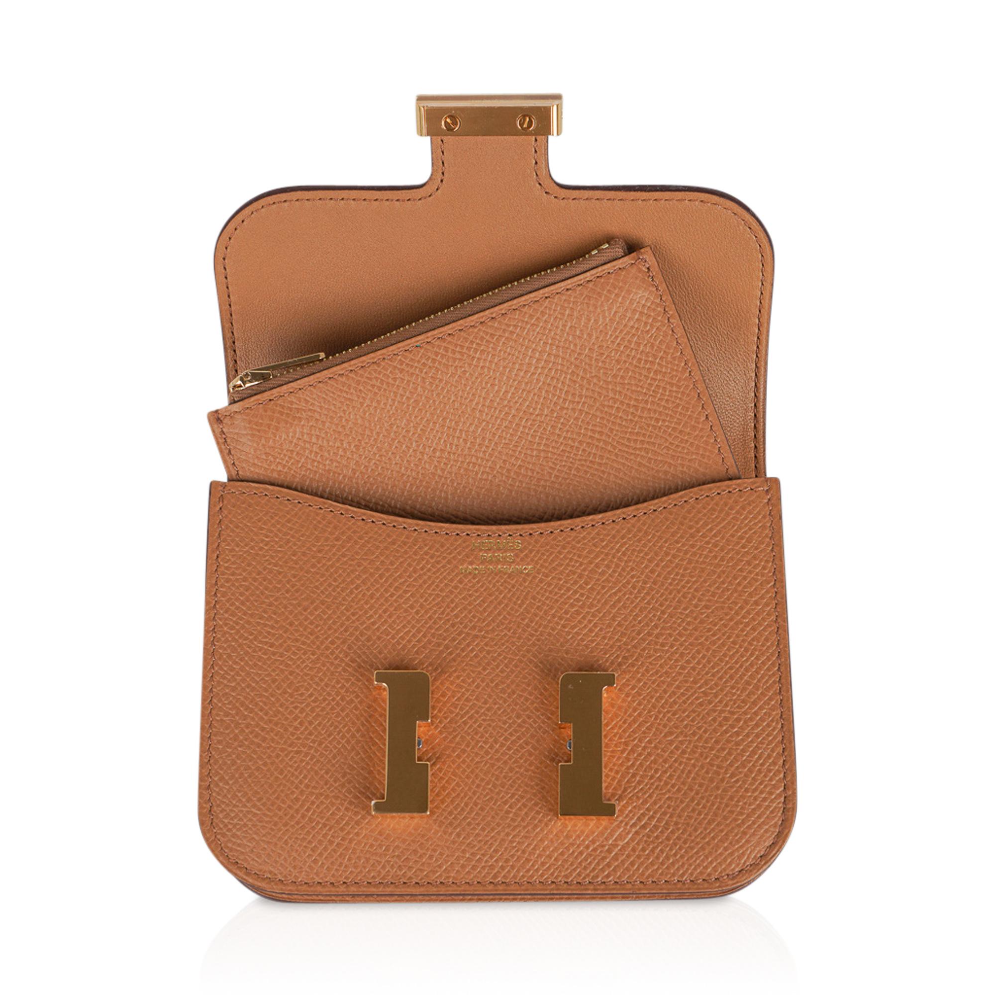 Brown Hermes Constance Slim Wallet Waist Belt Bag Biscuit Gold Hardware For Sale