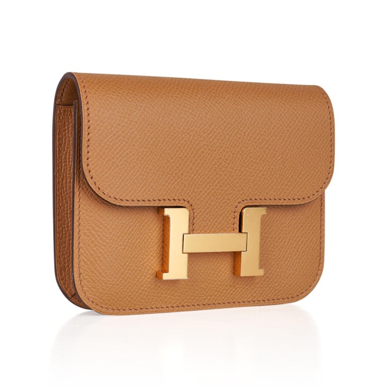 Hermes Constance Slim Wallet Waist Belt Bag Biscuit Gold Hardware at