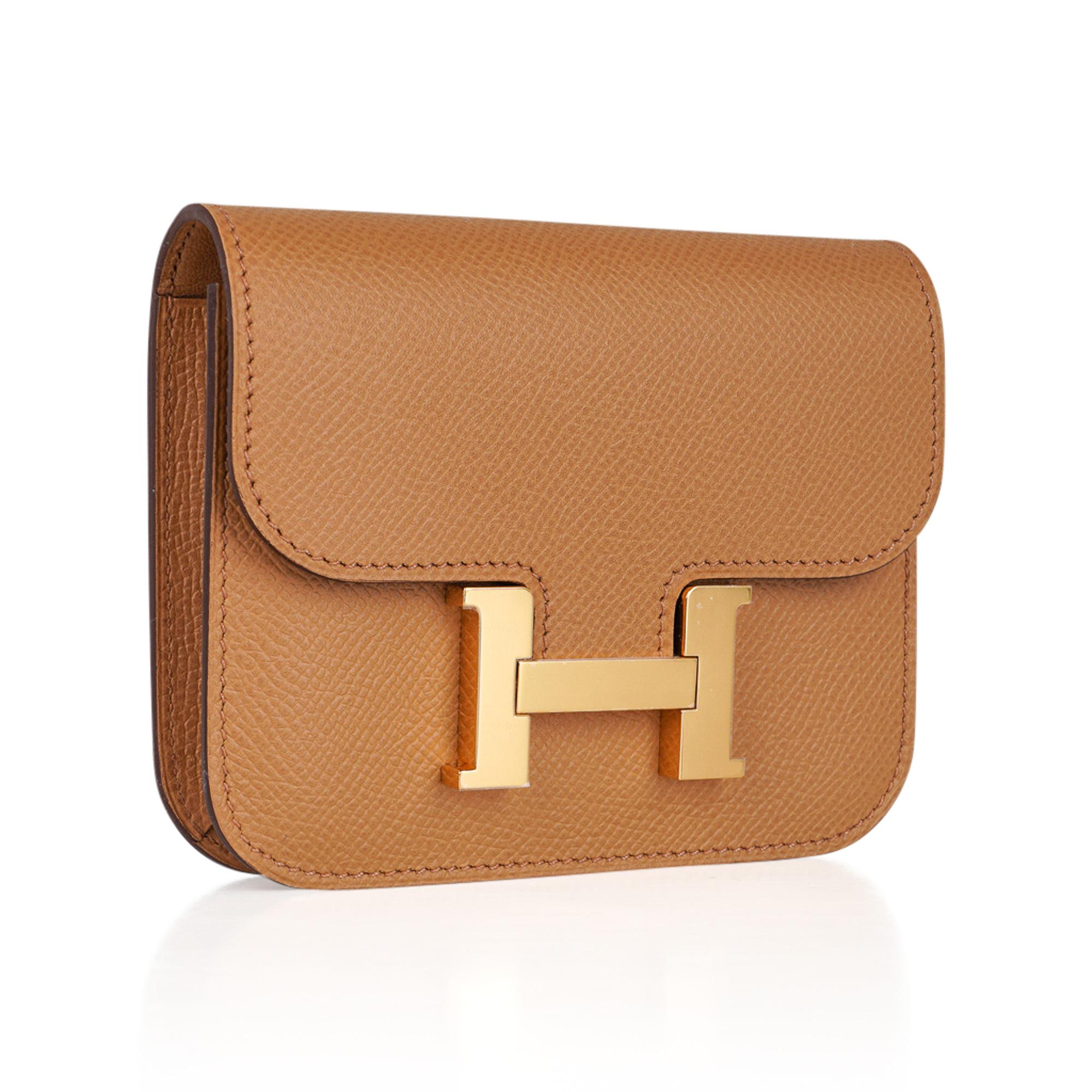 Hermes Constance Slim Wallet Waist Belt Bag Biscuit Gold Hardware In New Condition For Sale In Miami, FL