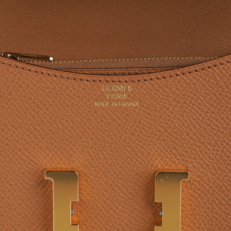 Hermes Constance Slim Wallet Waist Belt Bag Biscuit Gold Hardware at
