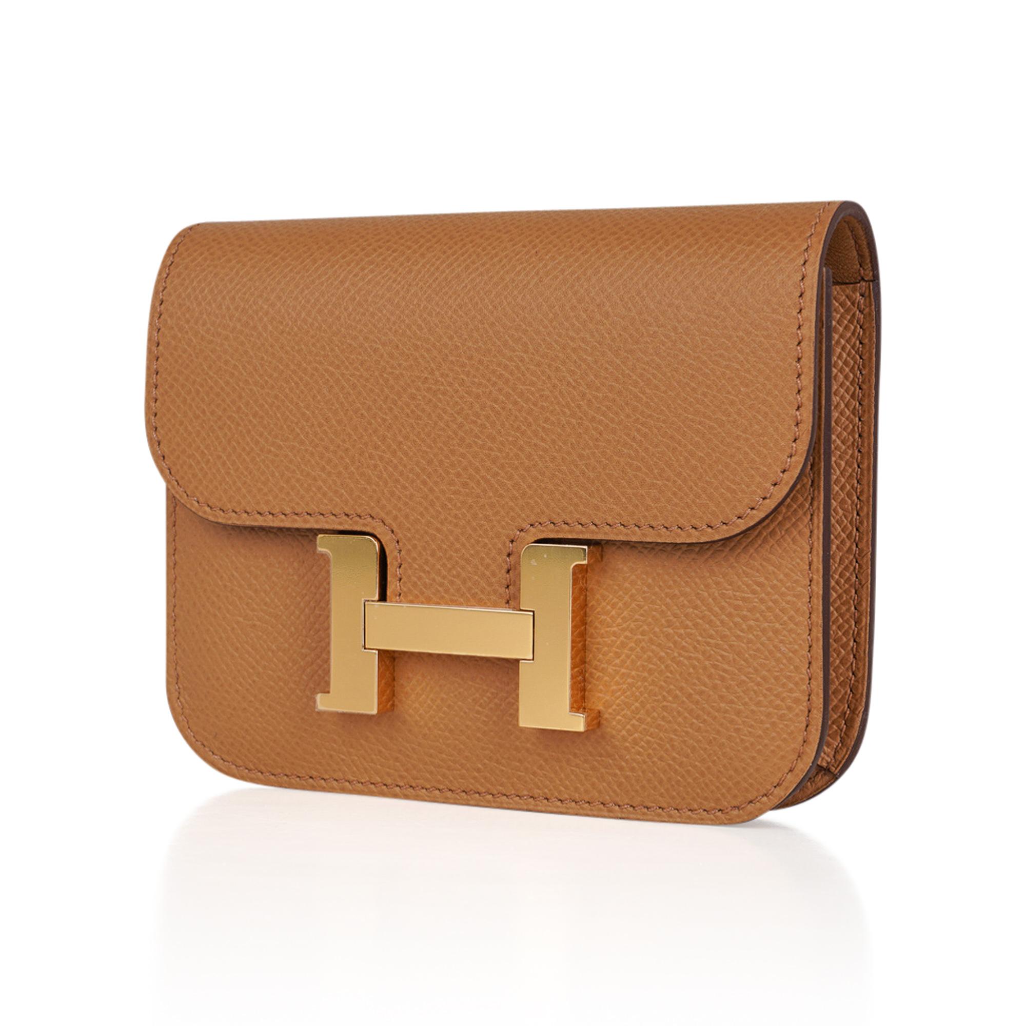 Brown Hermes Constance Slim Wallet Waist Belt Bag Biscuit Gold Hardware