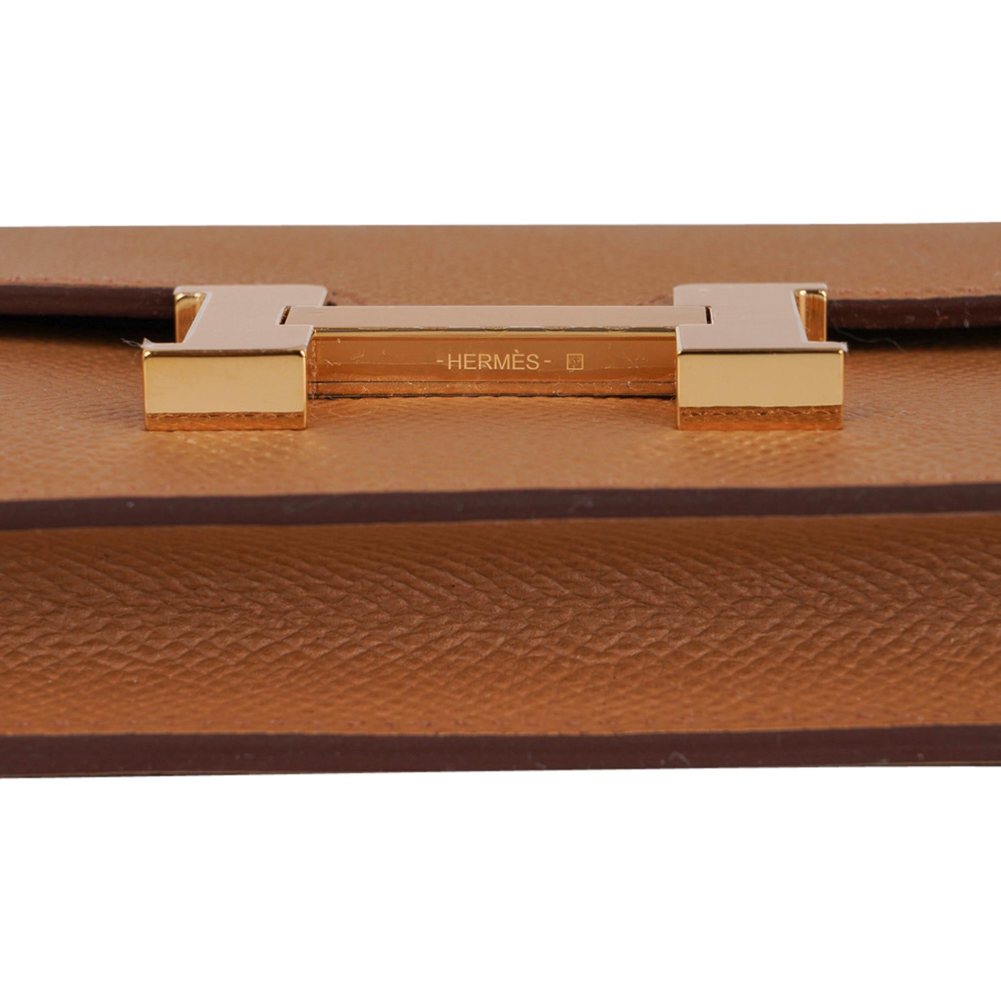 Hermes Constance Slim Wallet Waist Belt Bag Biscuit Gold Hardware For Sale 2