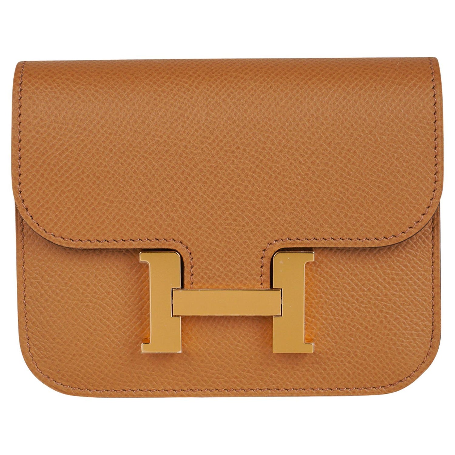 Hermes Constance Slim Wallet Waist Belt Bag Etoupe Gold Hardware For Sale  at 1stDibs