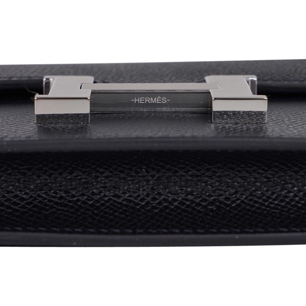 Hermes Constance Slim Wallet Waist Belt Bag Black Epsom Palladium New/Box In New Condition In Miami, FL