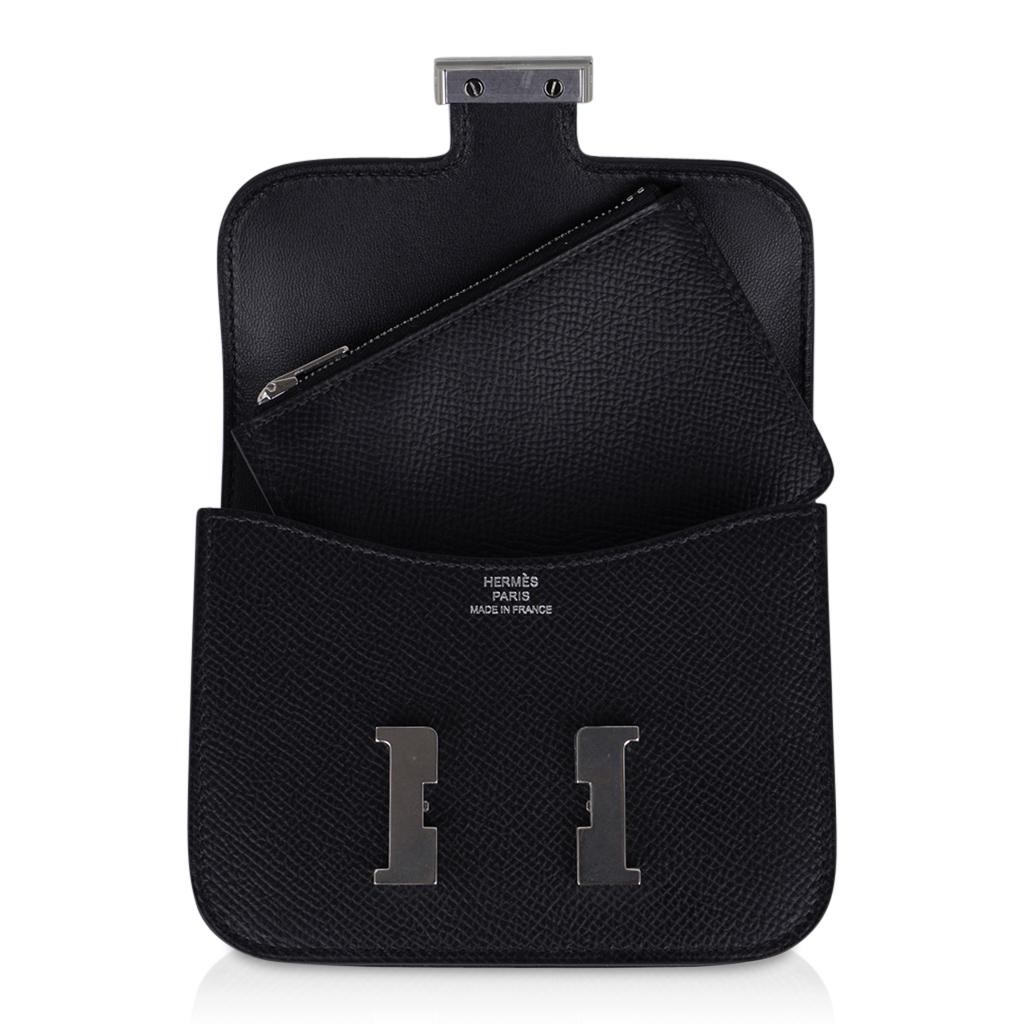 Women's Hermes Constance Slim Wallet Waist Belt Bag Black Epsom Palladium New/Box