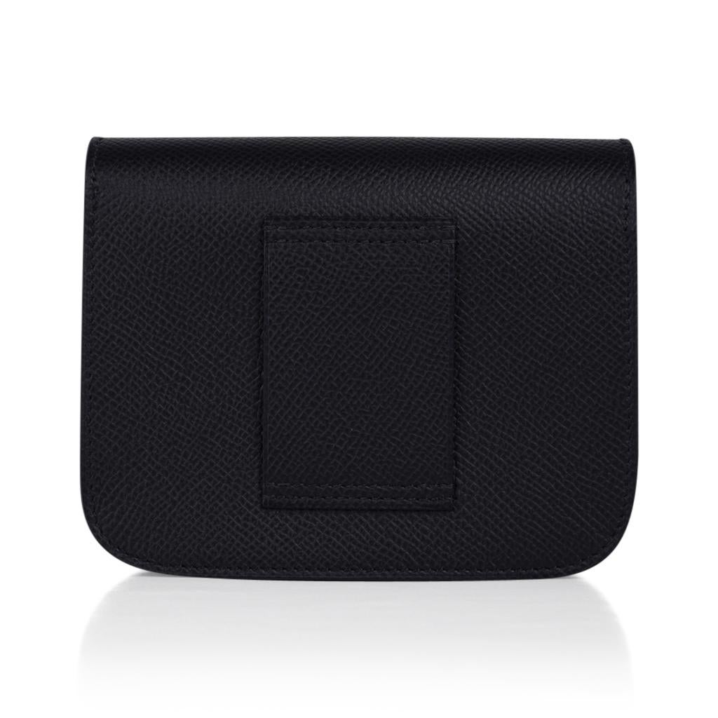 Hermes Constance Slim Wallet Waist Belt Bag Black Epsom Palladium New/Box 1