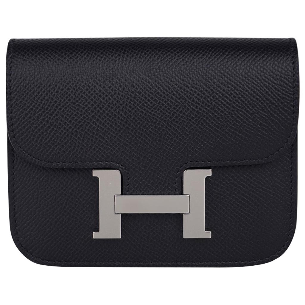 Hermes Constance Slim Wallet Waist Belt Bag Black Epsom Palladium New/Box