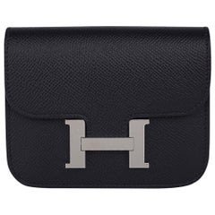 Hermès Constance Slim Brieftasche Taille Gürteltasche Schwarz Epsom Palladium Neu/Kasten