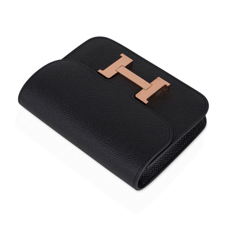 Hermes Constance Slim Wallet Waist Belt Bag Black Rose Gold Hardware at  1stDibs