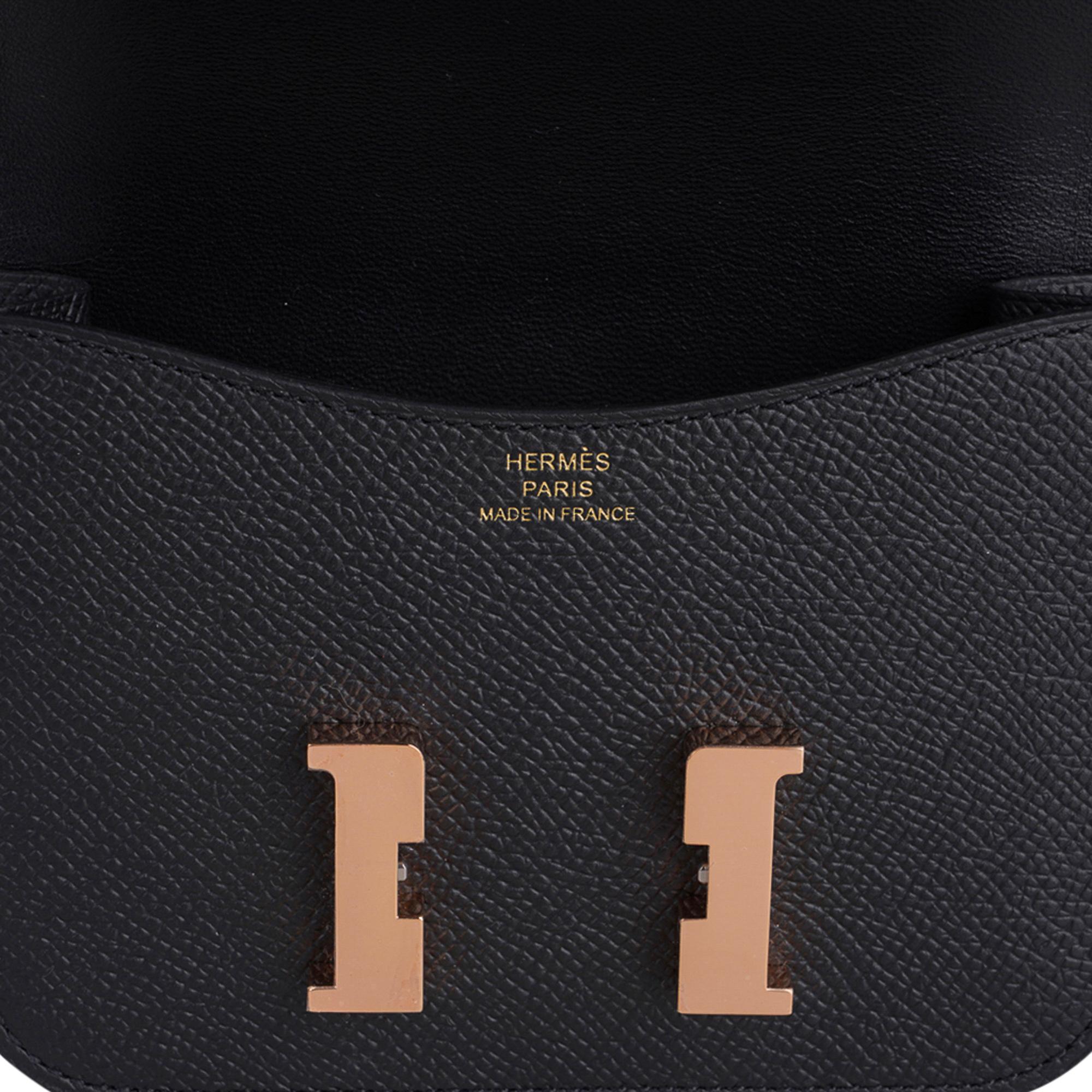Hermes Constance Slim Wallet Waist Belt Bag Black Rose Gold Hardware In New Condition In Miami, FL