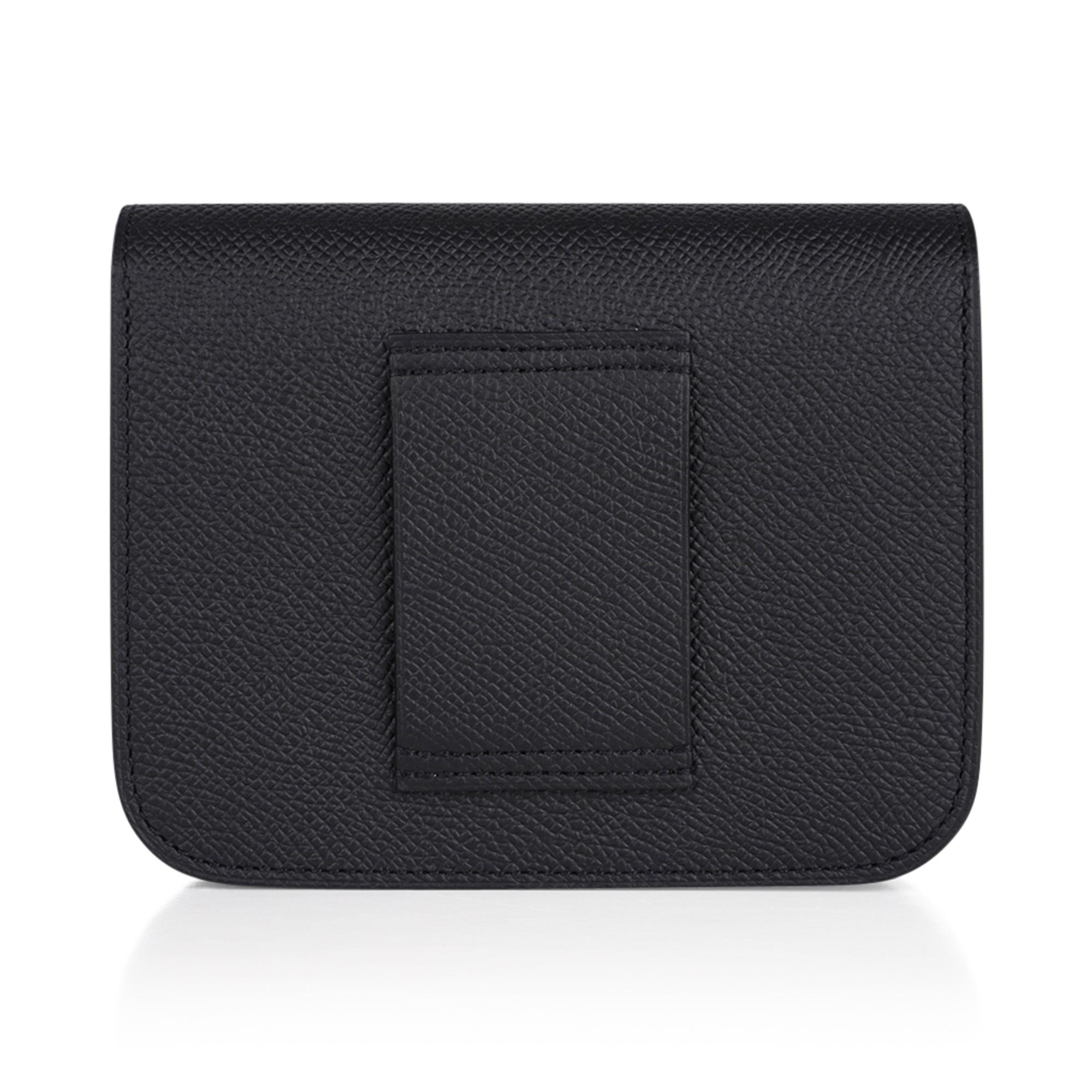 Women's Hermes Constance Slim Wallet Waist Belt Bag Black Rose Gold Hardware