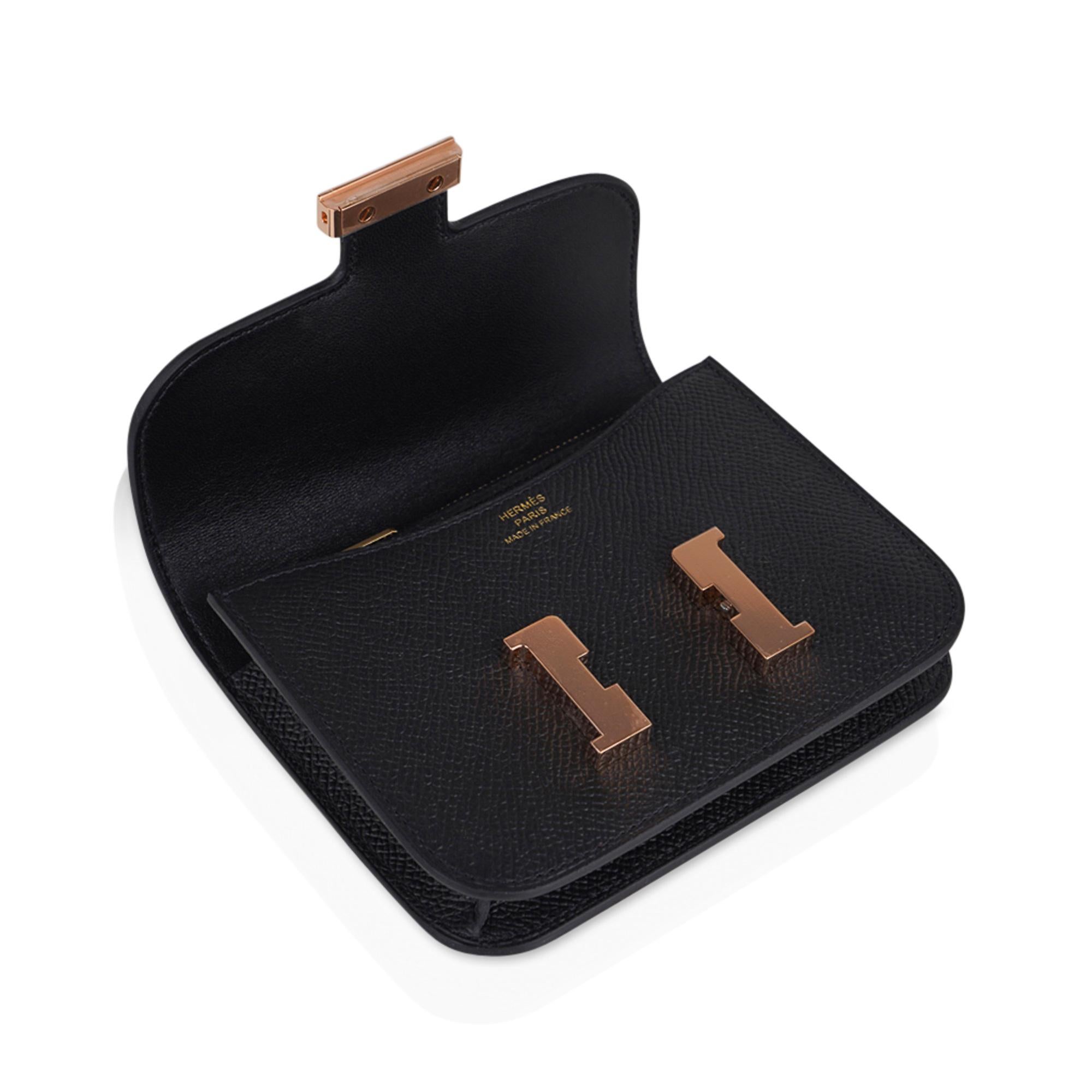 Hermes Constance Slim Wallet Waist Belt Bag Black Rose Gold Hardware 1