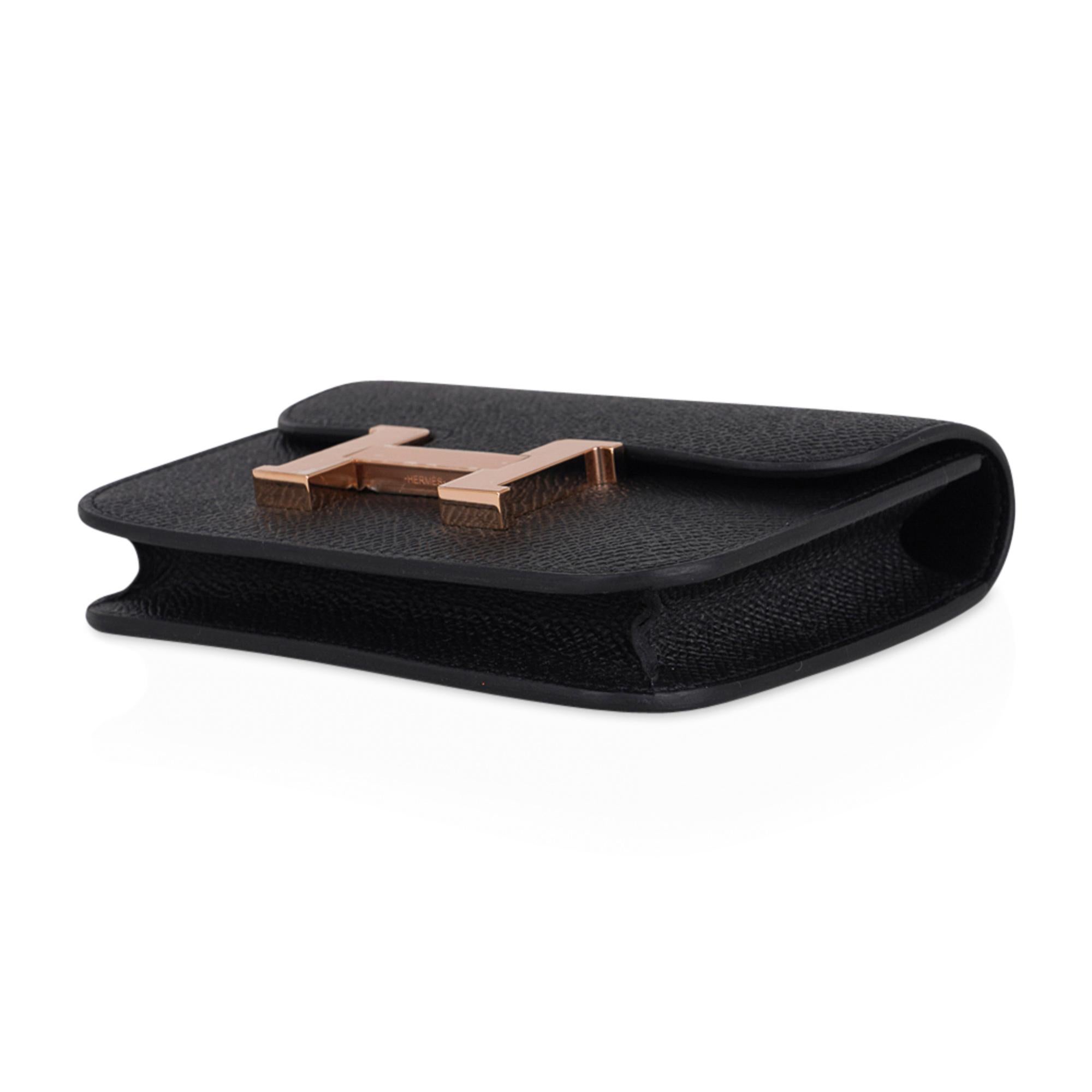 Hermes Constance Slim Wallet Waist Belt Bag Black Rose Gold Hardware 2