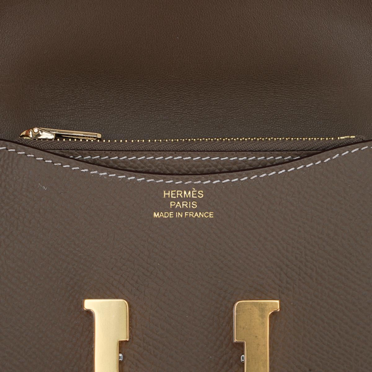Black Hermes Constance Slim Wallet Waist Belt Bag Etoupe Gold Hardware For Sale