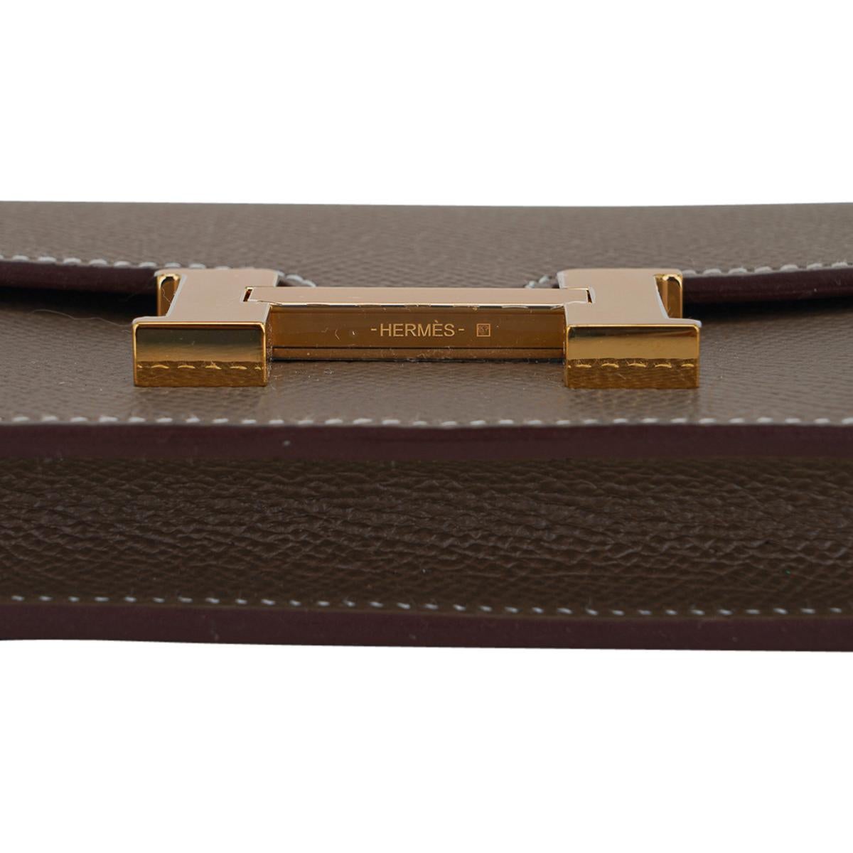 Women's Hermes Constance Slim Wallet Waist Belt Bag Etoupe Gold Hardware For Sale