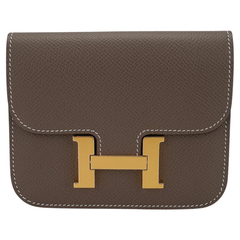 Hermes Constance Slim Wallet Waist Belt Bag Etoupe Gold Hardware For Sale
