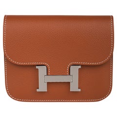 Hermes Constance Slim Wallet Waist Belt Bag Biscuit Gold Hardware