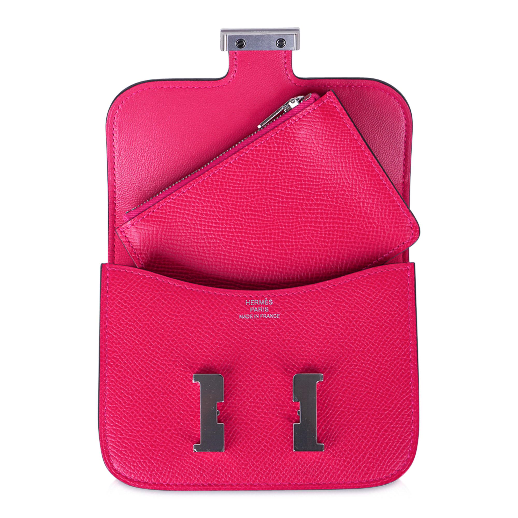 Rouge Hermes Constance Slim Wallet Waist Belt Bag Rose Mexico Epsom Palladium New/Box