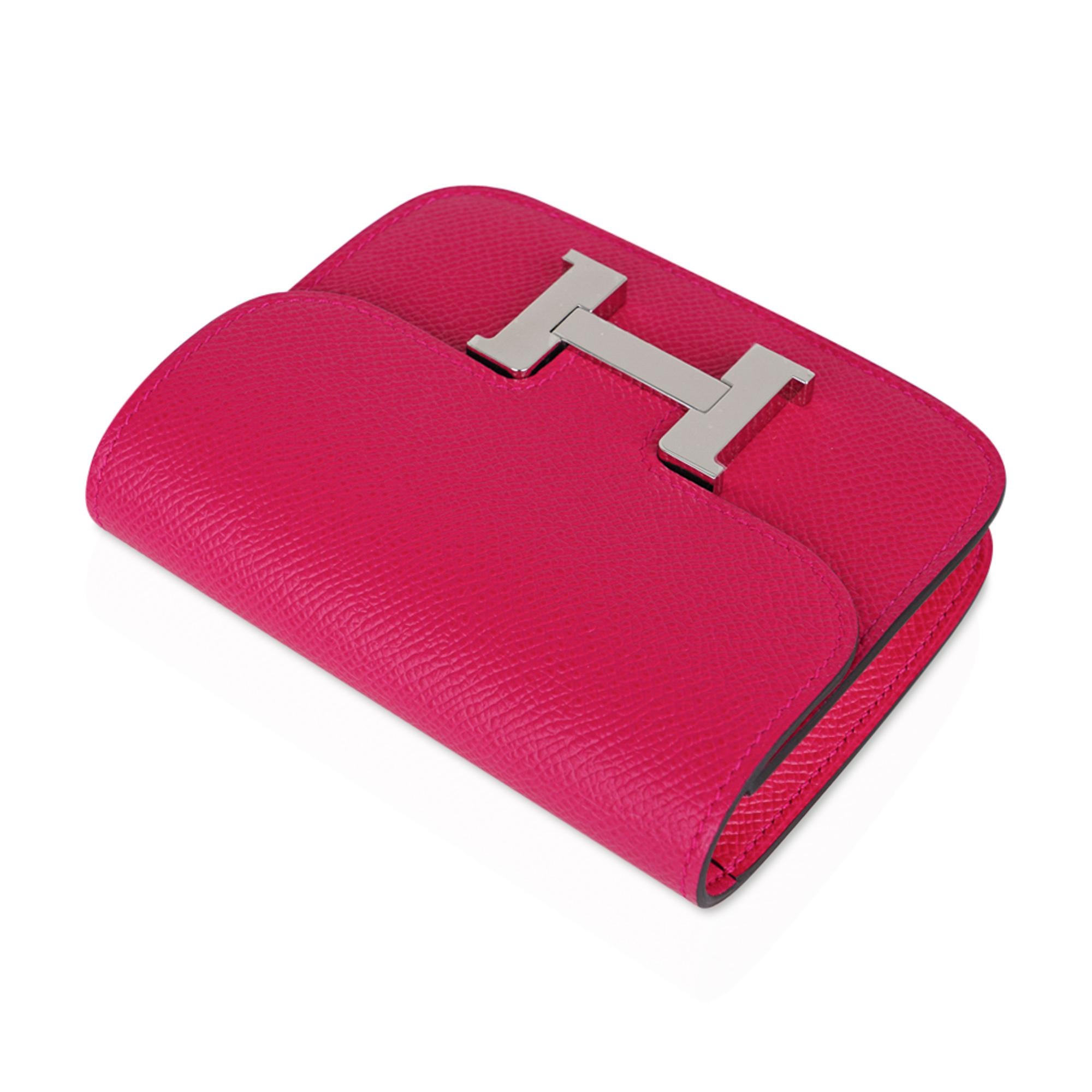  Hermes Constance Slim Wallet Waist Belt Bag Rose Mexico Epsom Palladium New/Box Pour femmes 