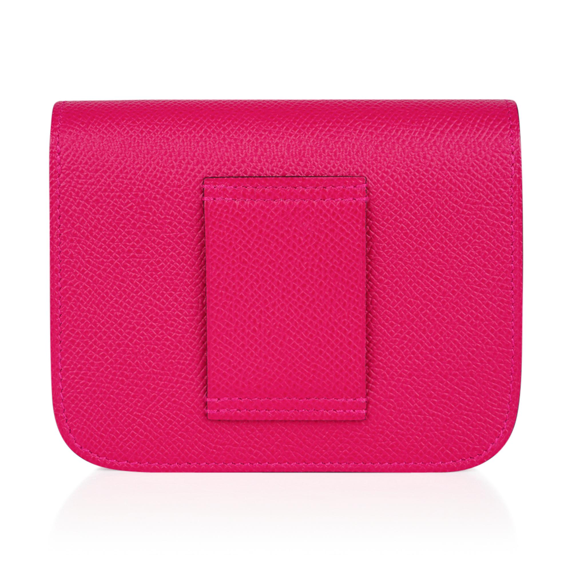 Red Hermes Constance Slim Wallet Waist Belt Bag Rose Mexico Epsom Palladium New/Box