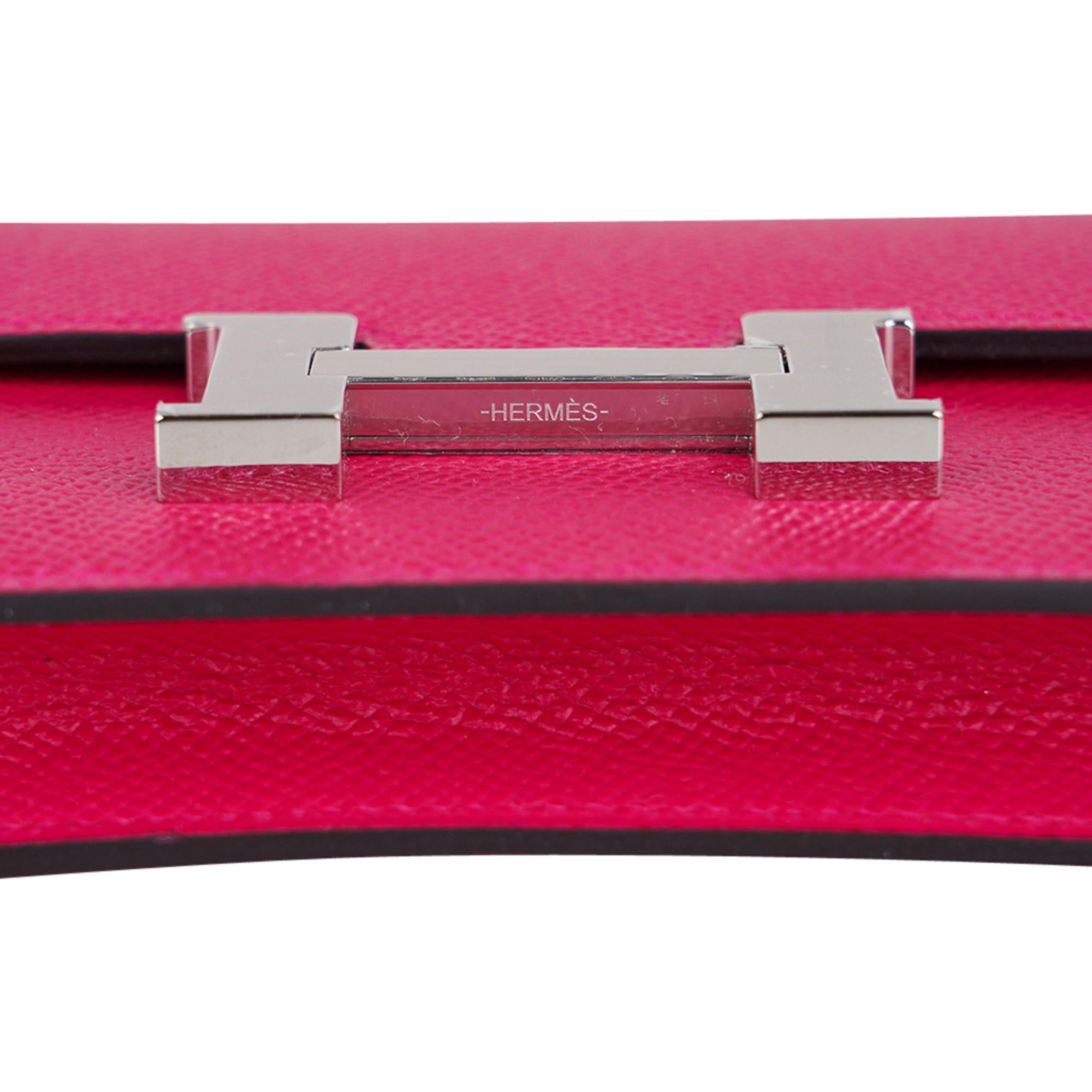 Hermes Constance Slim Wallet Waist Belt Bag Rose Mexico Epsom Palladium New/Box 4