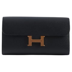 HERMÈS CONSTANCE TO GO WALLET BLACK Epsom Leather with Rose Gold Hardware