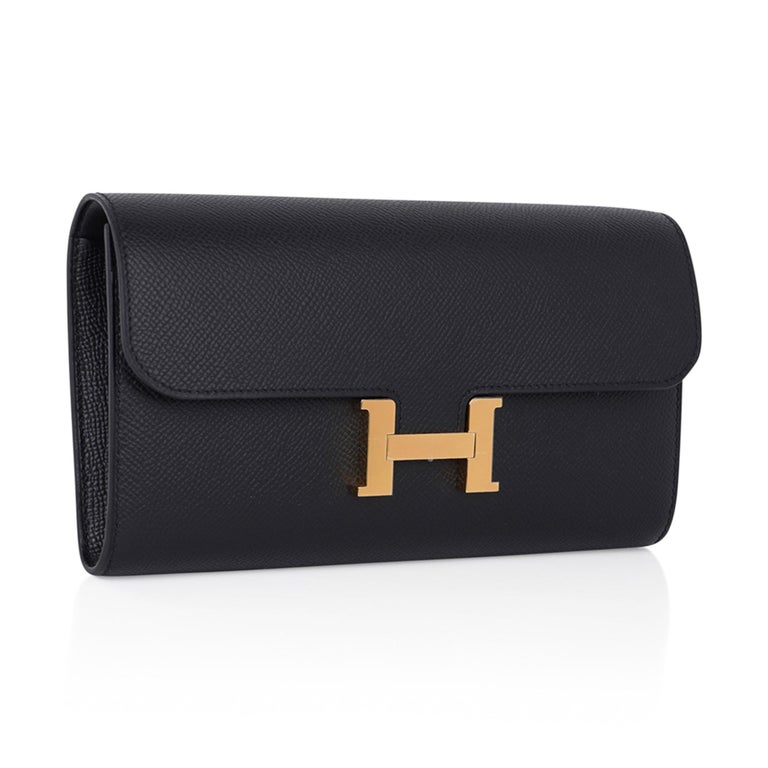 Hermes Constance Long To Go Wallet Black Epsom Gold Hardware WOC New w/ Box In New Condition For Sale In Miami, FL