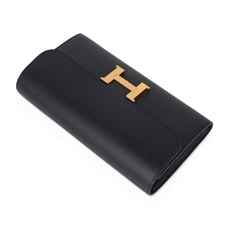 Women's Hermes Constance Long To Go Wallet Black Epsom Gold Hardware WOC New w/ Box For Sale