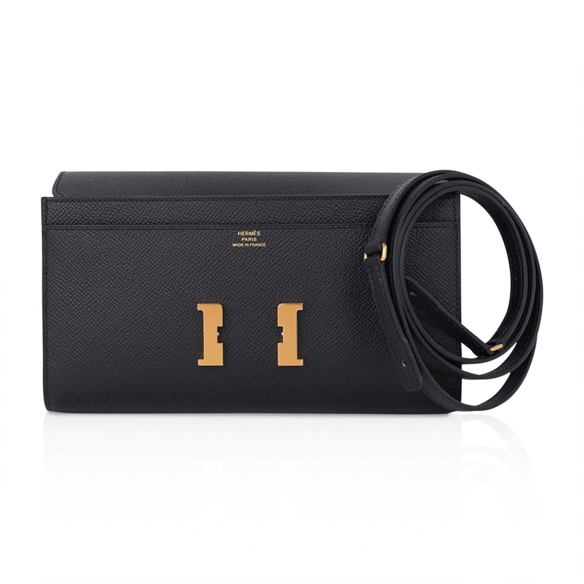 Women's Hermes Constance Long To Go Wallet Black Epsom Gold Hardware WOC New w/ Box