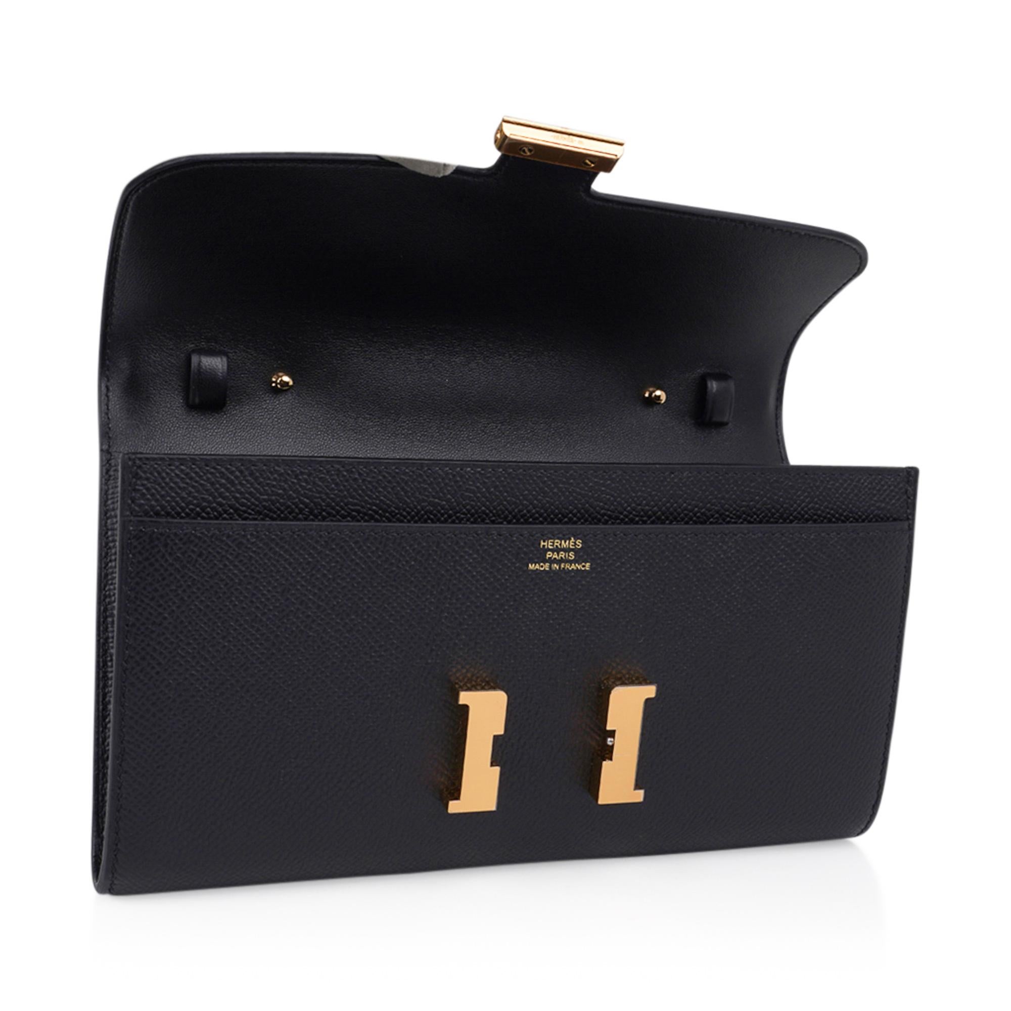 Hermes Constance Long To Go Wallet Black Epsom Gold Hardware WOC New w/ Box 1
