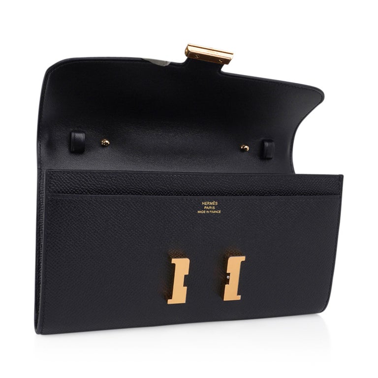 Hermes Constance Long To Go Wallet Black Epsom Gold Hardware WOC New w/ Box For Sale 4