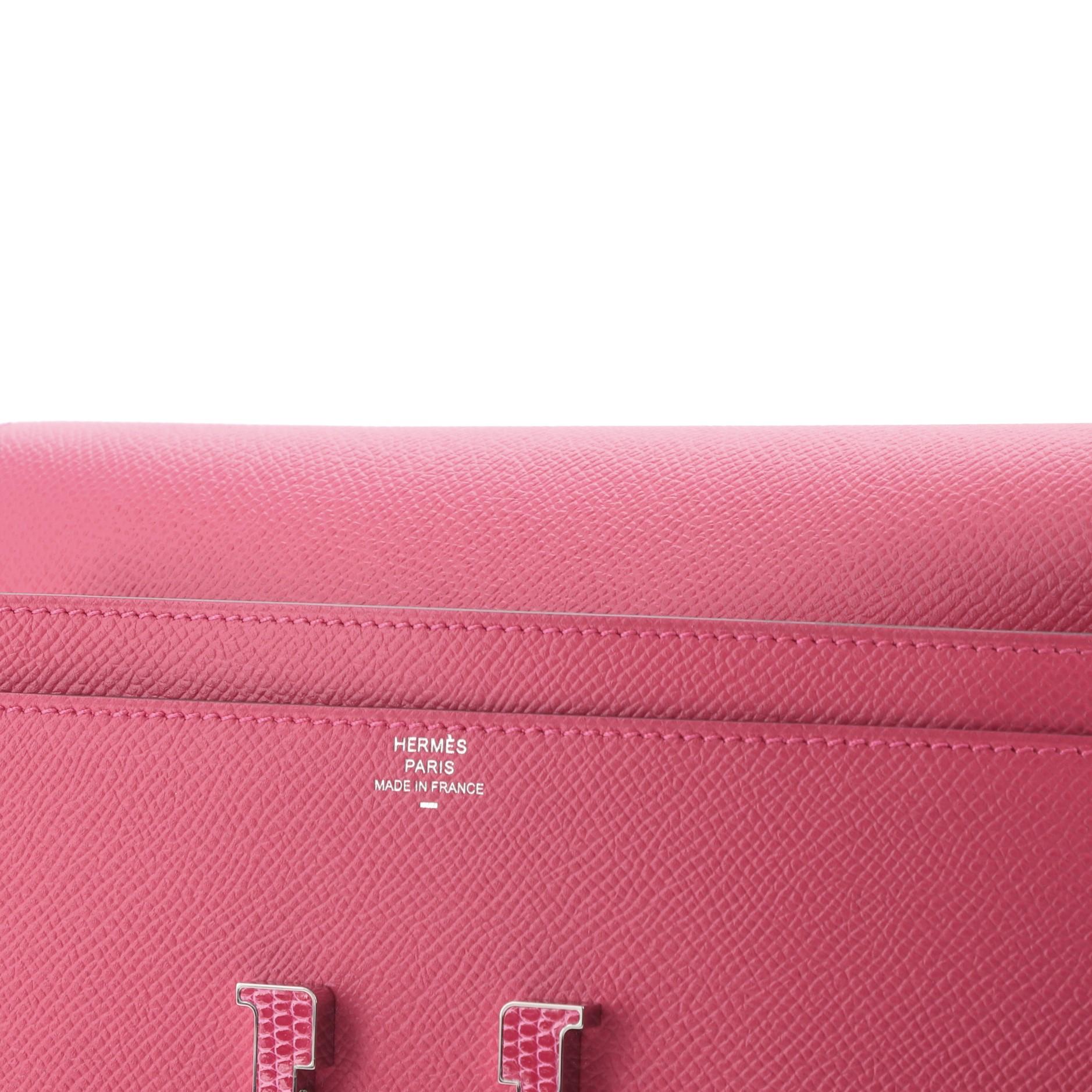 Pink Hermes Constance To Go Wallet Epsom with Lizard