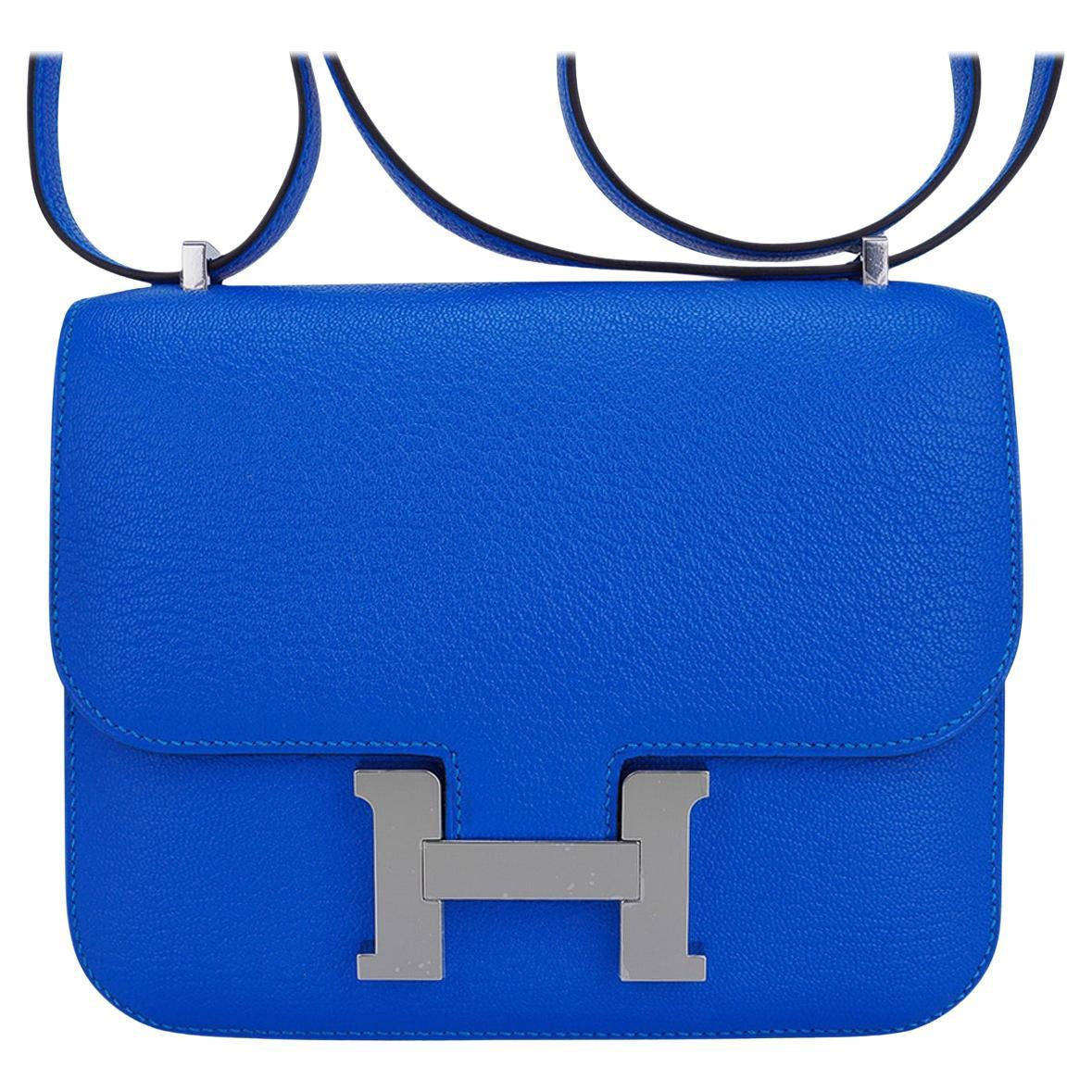 Hermes Constance 18 Verso Bleu Hydra et Bleu Profond Sac Chevre Cuir