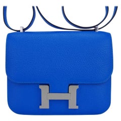 Hermes Constance 18 Verso Bleu Hydra et Bleu Profond Sac Chevre Cuir