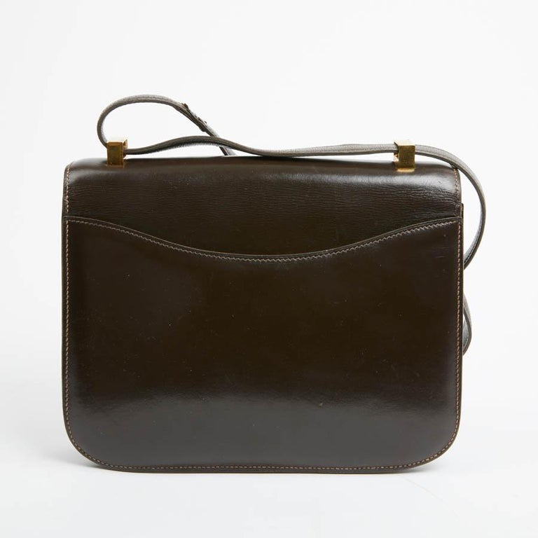 HERMÈS Vintage Chocolate Brown Bag Box Leather Calfskin Constance