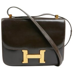 HERMES Constance Vintage Boîte en cuir brun