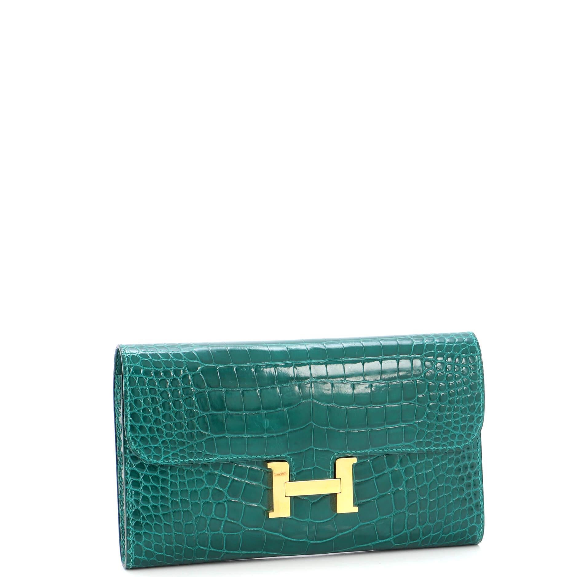 Hermes Constance Wallet To Go Vert D'eau Matte Alligator Palladium